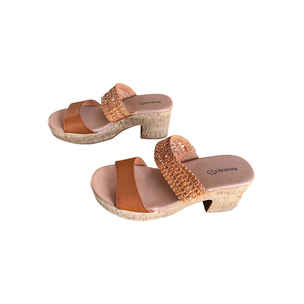 Baretraps Womens Brown Woven Strap Cork Platform Block Heel Slide Sandals Size 8 - Picture 3 of 8